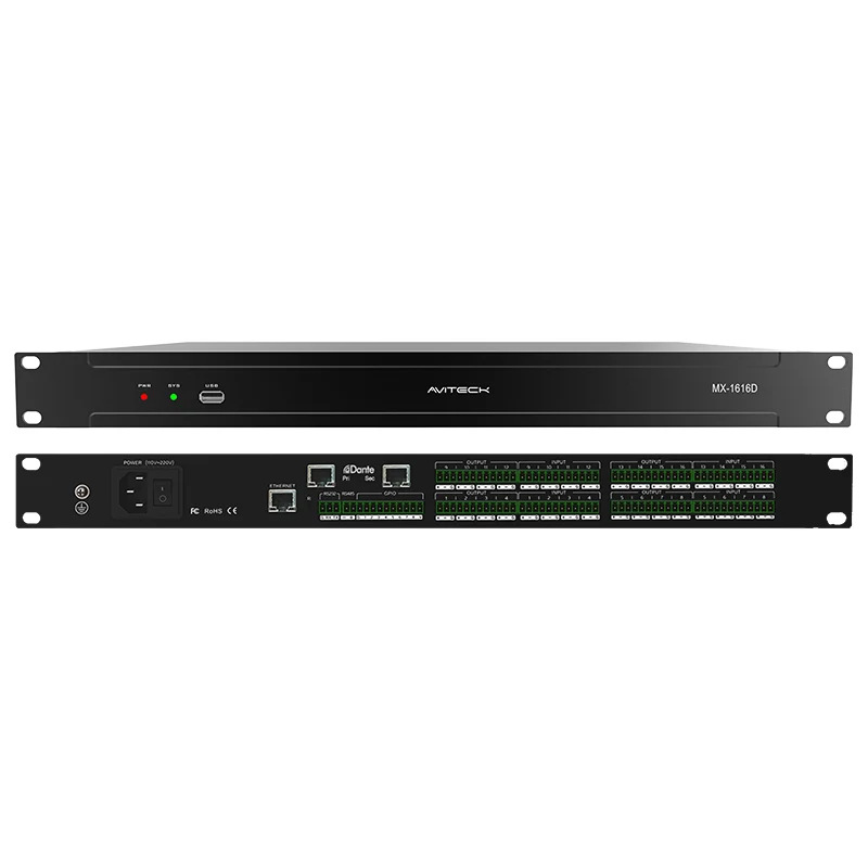 Dante 16 in 16 Out Network Audio Processor met Screen